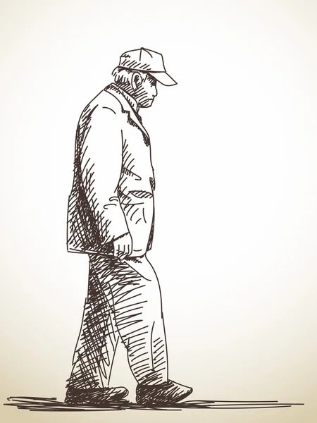 Bosquejo de hombre viejo caminando — Archivo Imágenes Vectoriales