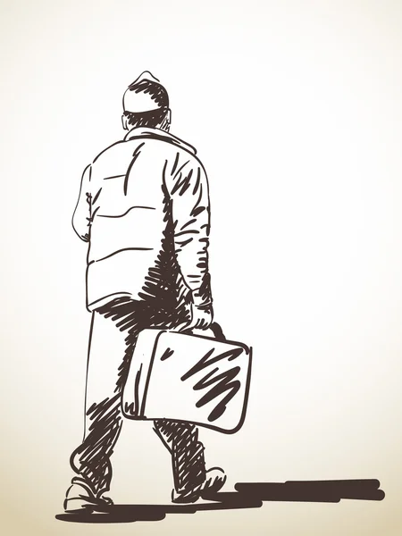 Homme à pied avec valise — Image vectorielle