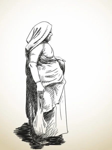 Kvinna insvept i sari — Stock vektor