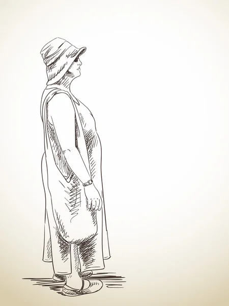 草绘的常设的女人 — 图库矢量图片