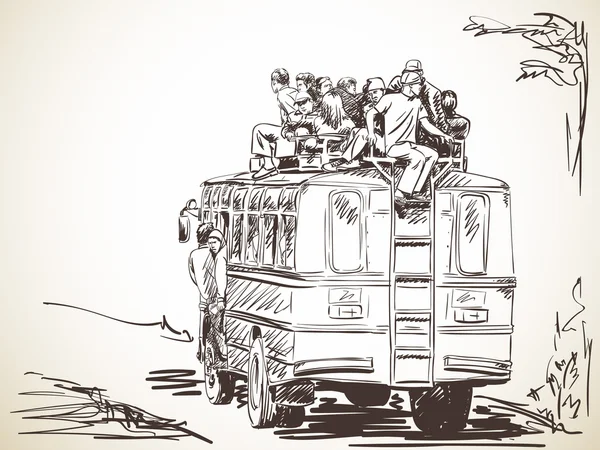 Ônibus sobrecarregado com pessoas — Vetor de Stock