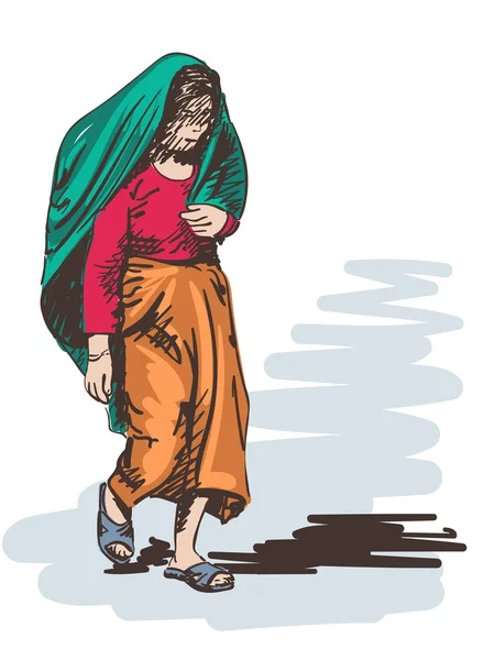 Vrouw bedekt met sjaal — Stockvector