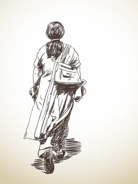 Croquis de la femme qui marche — Image vectorielle