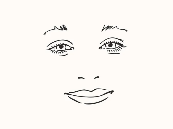 Schönes Lächelndes Mädchengesicht Vektorskizze Aus Nächster Nähe Handgezeichnete Illustration — Stockvektor