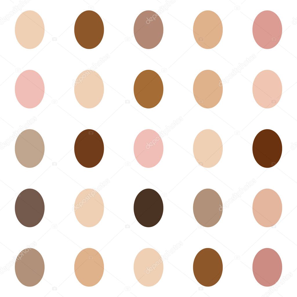 Different skin tones oval shapes on white background. Polka dot pattern. Diversity and unity abstract illustration