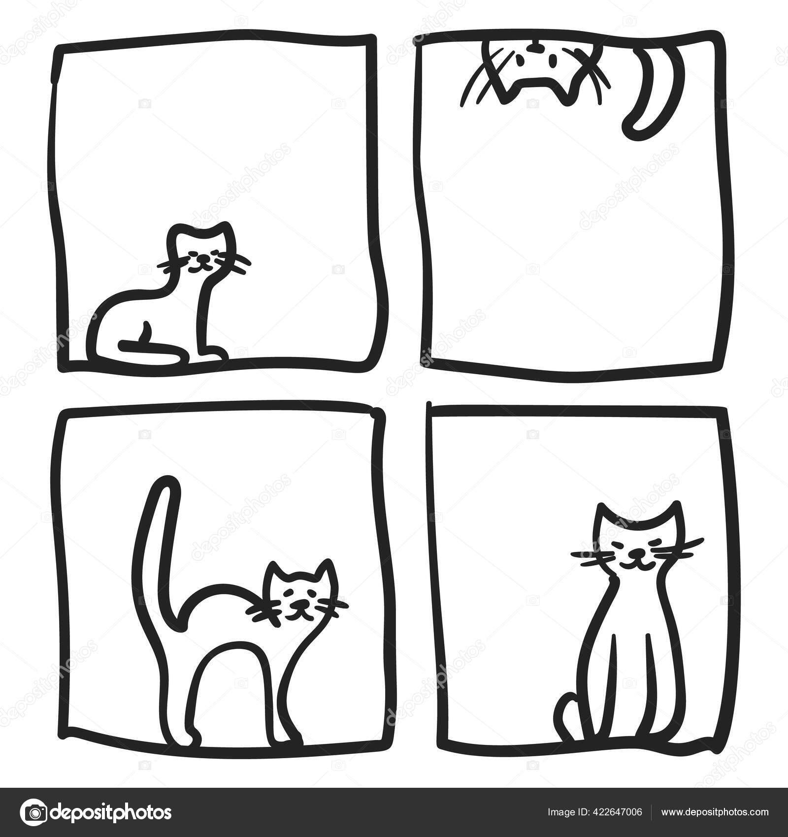 Kat Vinduesdoodle Simpel Tegning Fire Katte Kvadratisk Geometrisk Form Hver  Stockvektor af ©OlgaTropinina 422647006, image size:1600x1700
