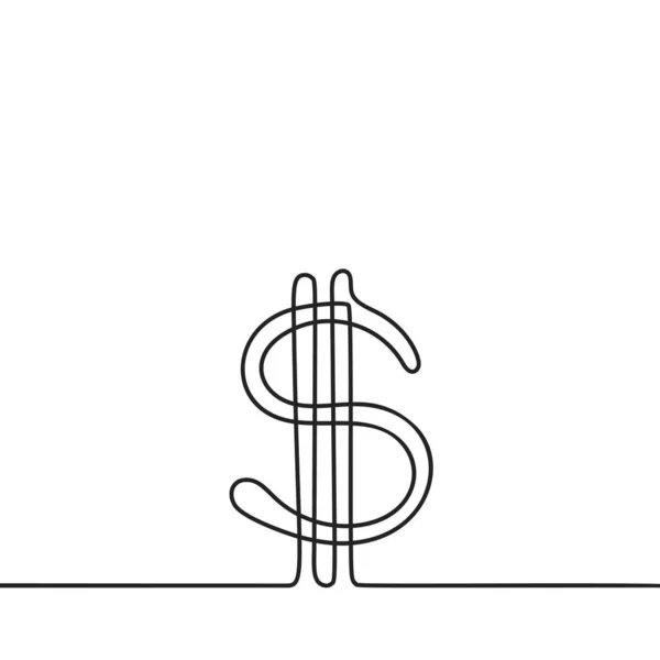 Continuous Line Drawing Dollar Sign Black White Vector Minimalistic Hand — Stock Vector