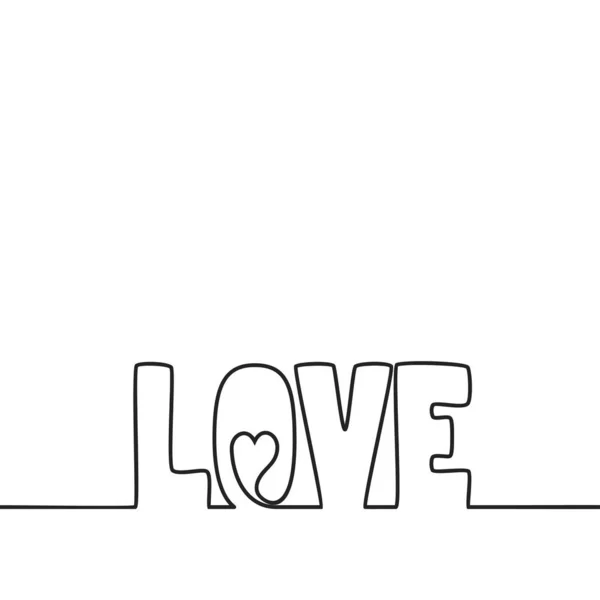 带有心的O字内的Love文本的连续线条绘制 黑白矢量极小化图解 — 图库矢量图片