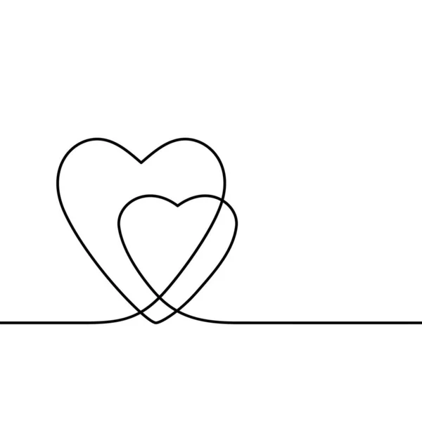 Continuous Line Drawing Two Hearts Black White Vector Minimalist Illustration — Stock Vector