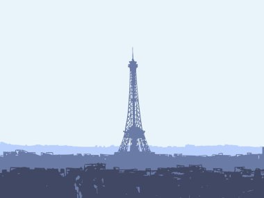 Paris, Fransa 'daki Eyfel Kulesi, şehir manzarası silueti katmanları, el çizimi vektör illüstrasyonu