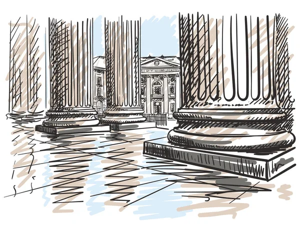 Esboço Câmara Municipal Paris 5Th Arrondissement Visto Colunata Panteão Ilustração —  Vetores de Stock
