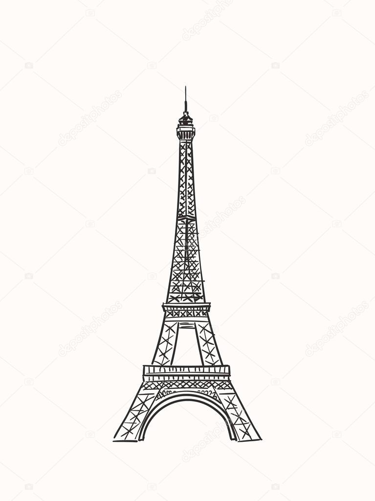 Sketch of Eiffel Tower in Paris, France, Hand drawn vector illustration