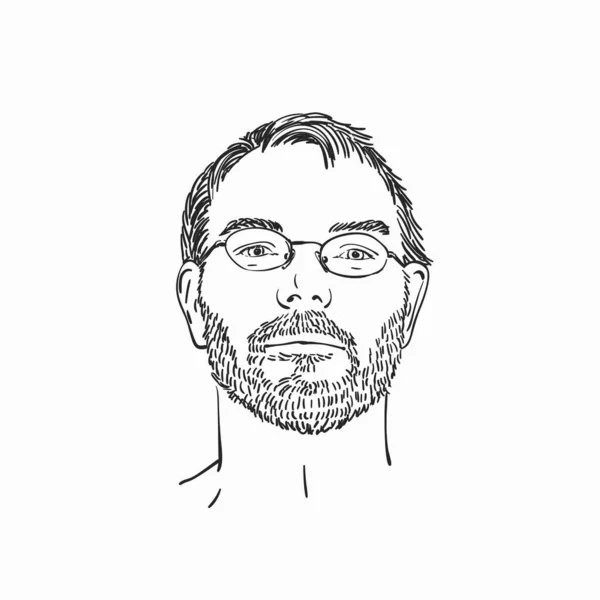 Retrato Del Hombre Con Gafas Barba Dibujada Mano Aislada Ilustración — Archivo Imágenes Vectoriales