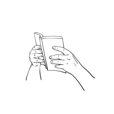 El ele tutuşma kitabı, el çizimi vektör çizimi izole edilmiş.