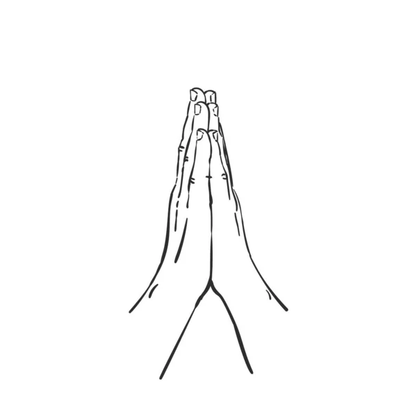 Χέρι Που Χέρια Στάση Προσευχής Μεμονωμένο Διανυσματικό Γραμμικό Σκίτσο — Διανυσματικό Αρχείο