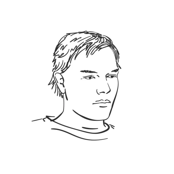 Portrait Jeune Homme Pensant Aux Cheveux Touffus Regard Fatigué Croquis — Image vectorielle