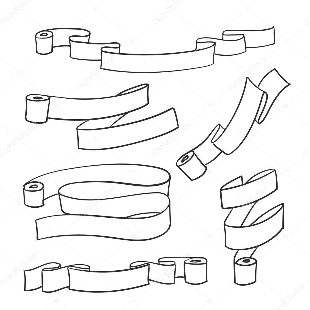 Toilet paper banners, Hand drawn vector linear set