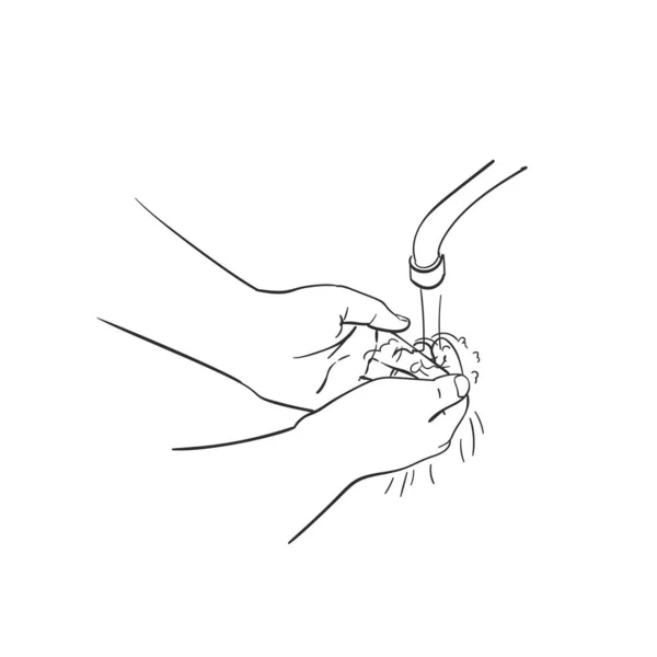 Schets Van Handen Wassen Met Hand Getekend Vector Lineaire Illustratie — Stockvector