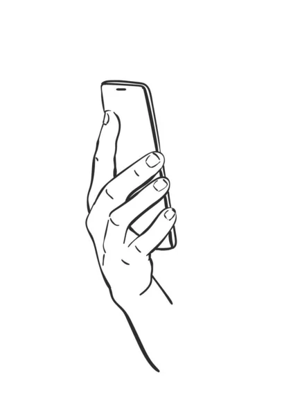 Boceto Vectorial Del Smartphone Mano Ilustración Dibujada Mano Lineal Aislada — Vector de stock