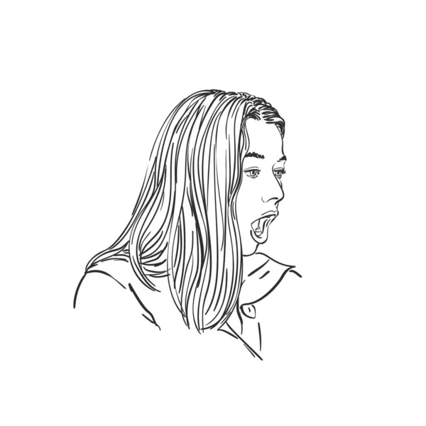Şaşırmış Genç Bir Kadının Heyacan Içinde Aşağıya Baktığı Çizim Vektör — Stok Vektör