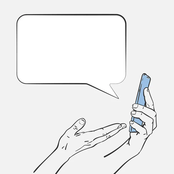 Akıllı Telefondan Elle Gösterilen Konuşma Balonu Elle Çizilmiş Illüstrasyon Izole — Stok Vektör