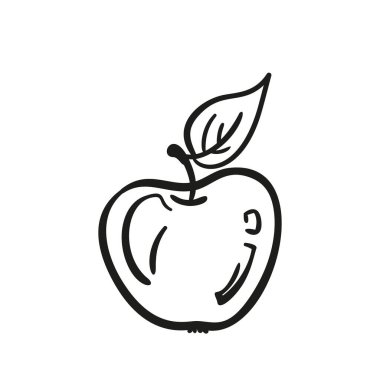 Apple doodle basit vektör izole, El çizimi meyve çizimi siyah ve beyaz grafikler