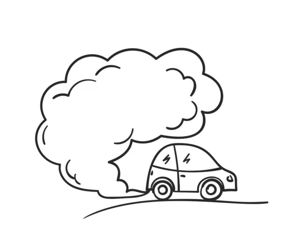 Carro Dos Desenhos Animados Soprando Gases Escape Nuvem Fumaça Doodle — Vetor de Stock