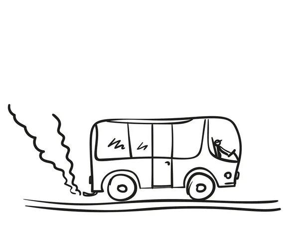 Bus Vektor Doodle Öffentlicher Verkehr Mit Rauchwolke Handgezeichnete Illustration Luftverschmutzung — Stockvektor