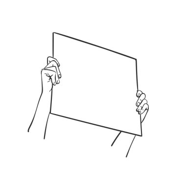 Protesto toplantısı elleri boş tabelayı tutuyor. Vektör çizimi, El çizimi illüstrasyon