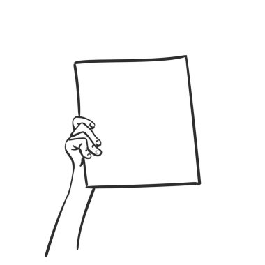 Boş afişi tutan el. Vektör çizimi, El çizimi illüstrasyon