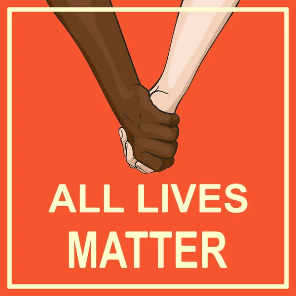 All Lives Matter Banner Multiracial Couple Holding Hands Love Friendship — Stock Vector