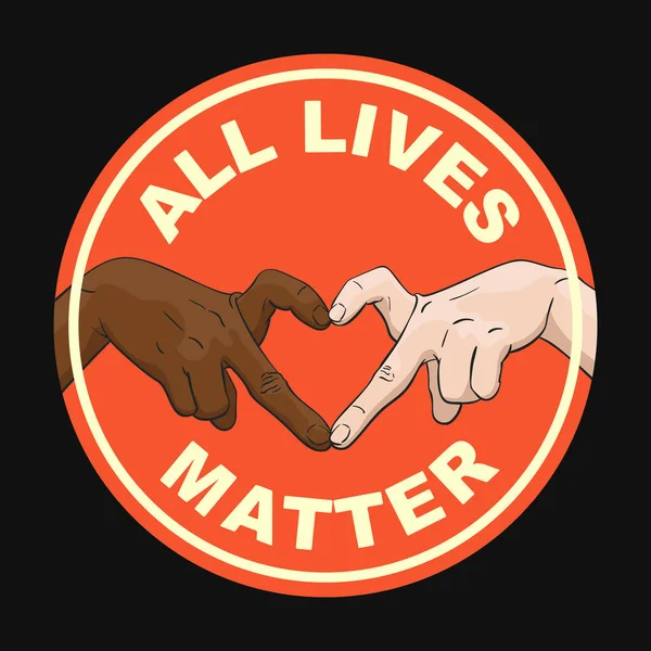 All Lives Matter Στρογγυλή Πινακίδα Πολυφυλετικά Χέρια Που Δείχνουν Χειρονομία — Διανυσματικό Αρχείο
