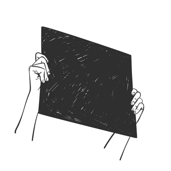 Mains Tenant Une Bannière Carrée Noire Concept Blackout Mardi Croquis — Image vectorielle