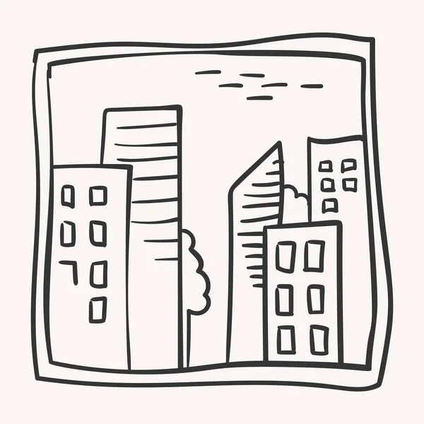 Cityscape Doodle Vector Sketchy Caneta Tinta Desenho Genérico Cidade Arranha — Vetor de Stock