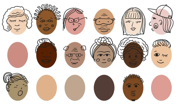 Lidé Různých Národností Hlavy Portréty Různé Barvy Kůže Vlasy Tvář — Stockový vektor