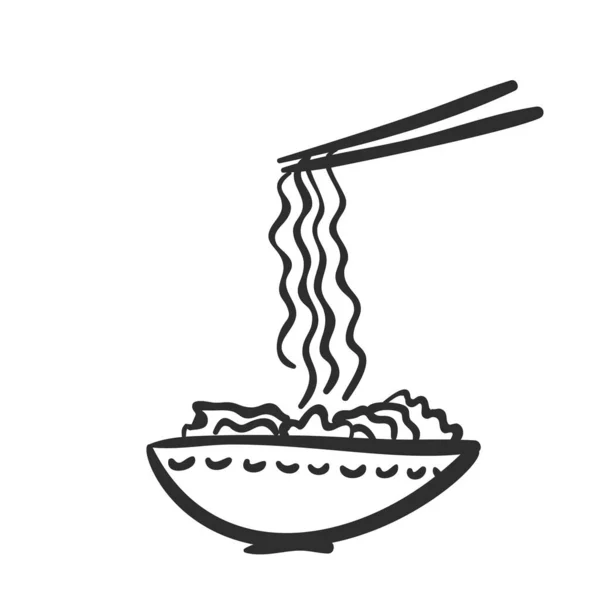 Fideos Tazón Palillos Garabatos Comida Asiática Ramen Dibujo Vector Simple — Archivo Imágenes Vectoriales