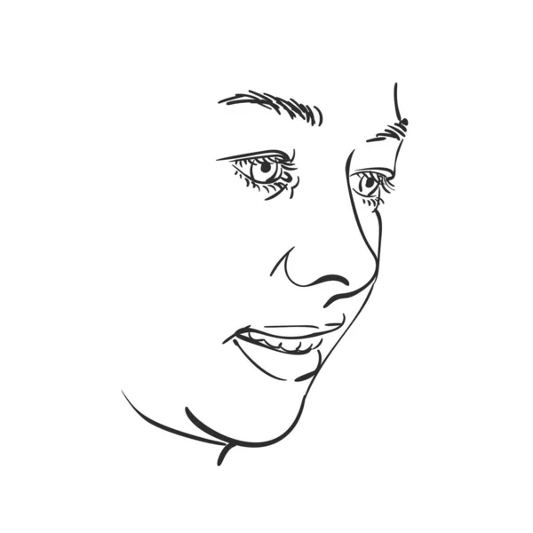 Jeune Femme Face Contre Terre Sourire Esquisse Vectorielle Illustration Dessinée — Image vectorielle