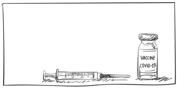 Covid Coronavirus Vakcína Nákres Vektoru Injekční Stříkačky Detailní Kresba Rukou — Stockový vektor