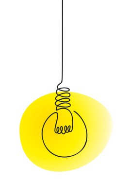 Elektrik ampulü, parlak sarı gradyanı, vektör minimalist lamba illüstrasyonunu tek çizgi şablonundan çizer.