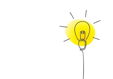 Elektrik ampulü, parlak sarı gradyanı, vektör minimalist lamba illüstrasyonunu tek çizgi fikirler konsepti afiş şablonundan çizer.