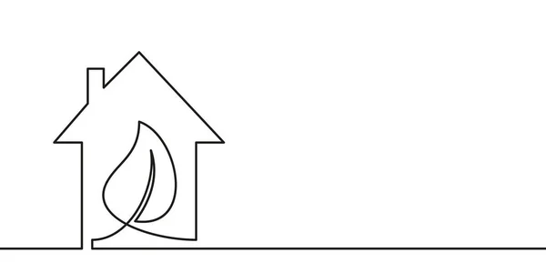 Kontinuální Jedna Čára Kreslení List Uvnitř Domu Zelená Energie Domů — Stockový vektor