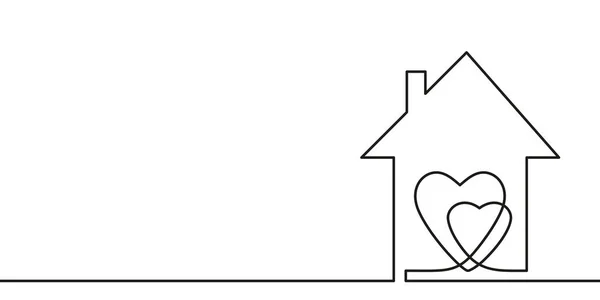 Desenho Contínuo Uma Linha Dois Corações Dentro Casa Amor Símbolo — Vetor de Stock