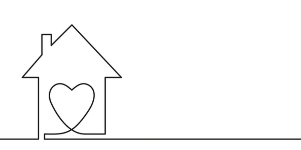 Una Linea Continua Che Disegna Cuore Dentro Casa Amore Simbolo — Vettoriale Stock