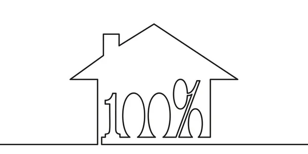 Desenho Contínuo Uma Linha Sinal 100 Modelo Casa Ilustração Minimalista —  Vetores de Stock