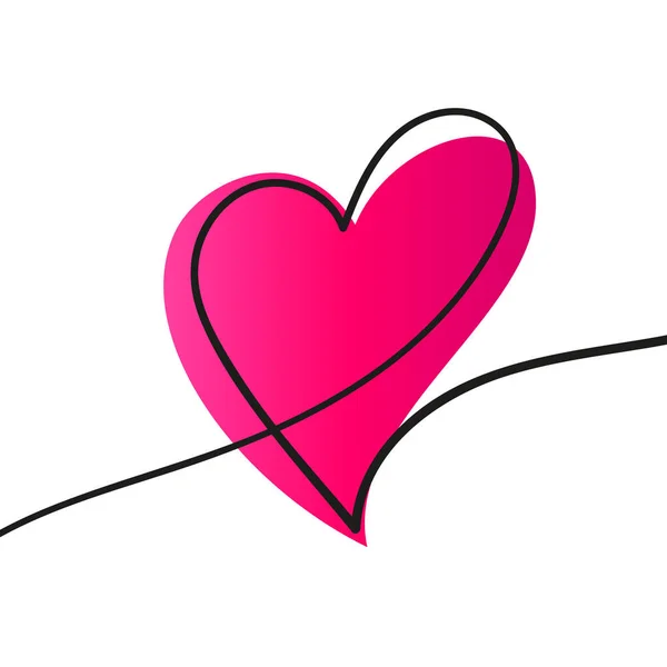 Безперервний Однорядковий Малюнок Серця Яскраво Рожевою Градієнтною Формою Намальований Вручну — стоковий вектор