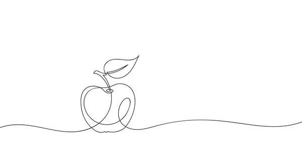 Manzana Con Hoja Continua Dibujo Una Línea Vector Blanco Negro — Archivo Imágenes Vectoriales