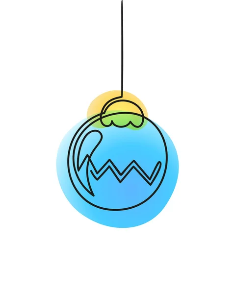 圣诞球连续一行画 矢量简约线性插图 单行细线 明亮的蓝色渐变色 新年快乐圣诞设计元素 — 图库矢量图片