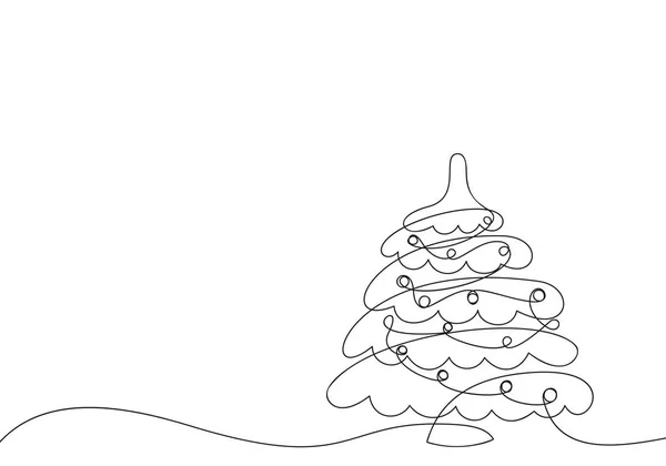 Continuous One Line Drawing Christmas Tree Decorations Black White Vector — Stock Vector