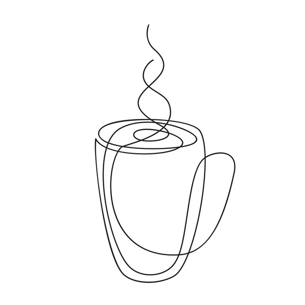 Kaffemugg Kontinuerlig Linje Ritning Varm Dryck Stor Kopp Med Ånga — Stock vektor