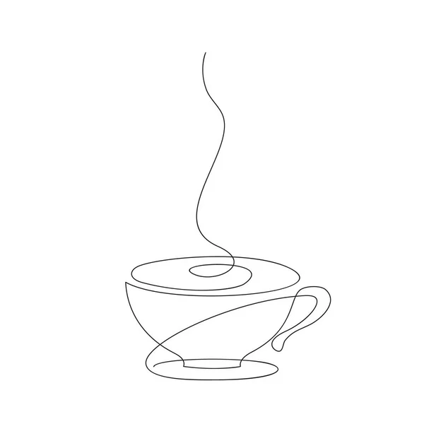 Coffee Cup Continuous One Line Drawing Hot Drink Steam Vector — Stock Vector